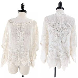Anthropologie Sparrow Women Cream
Batwing Sleeve Crochet Lace Cotton Poncho